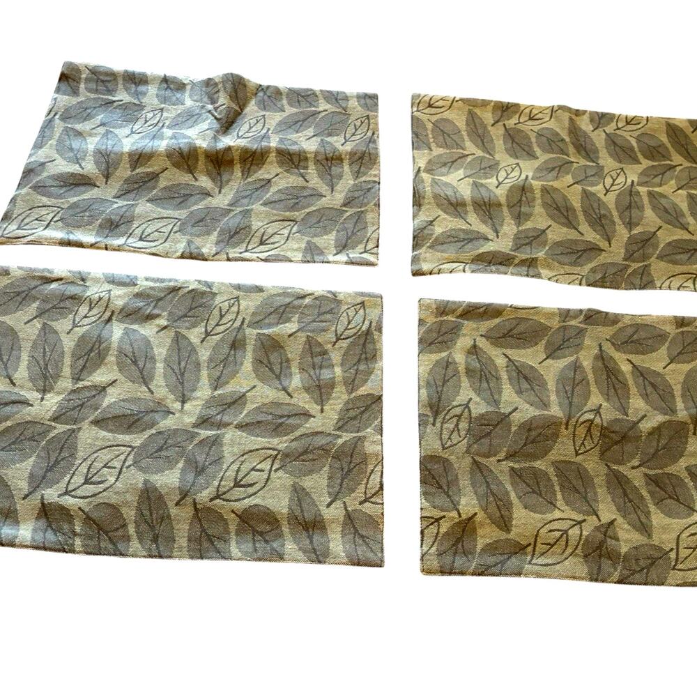 4 Cottage Farmhouse Green Leaf Placemats Botanical Cotton Designer Thibaut Aman